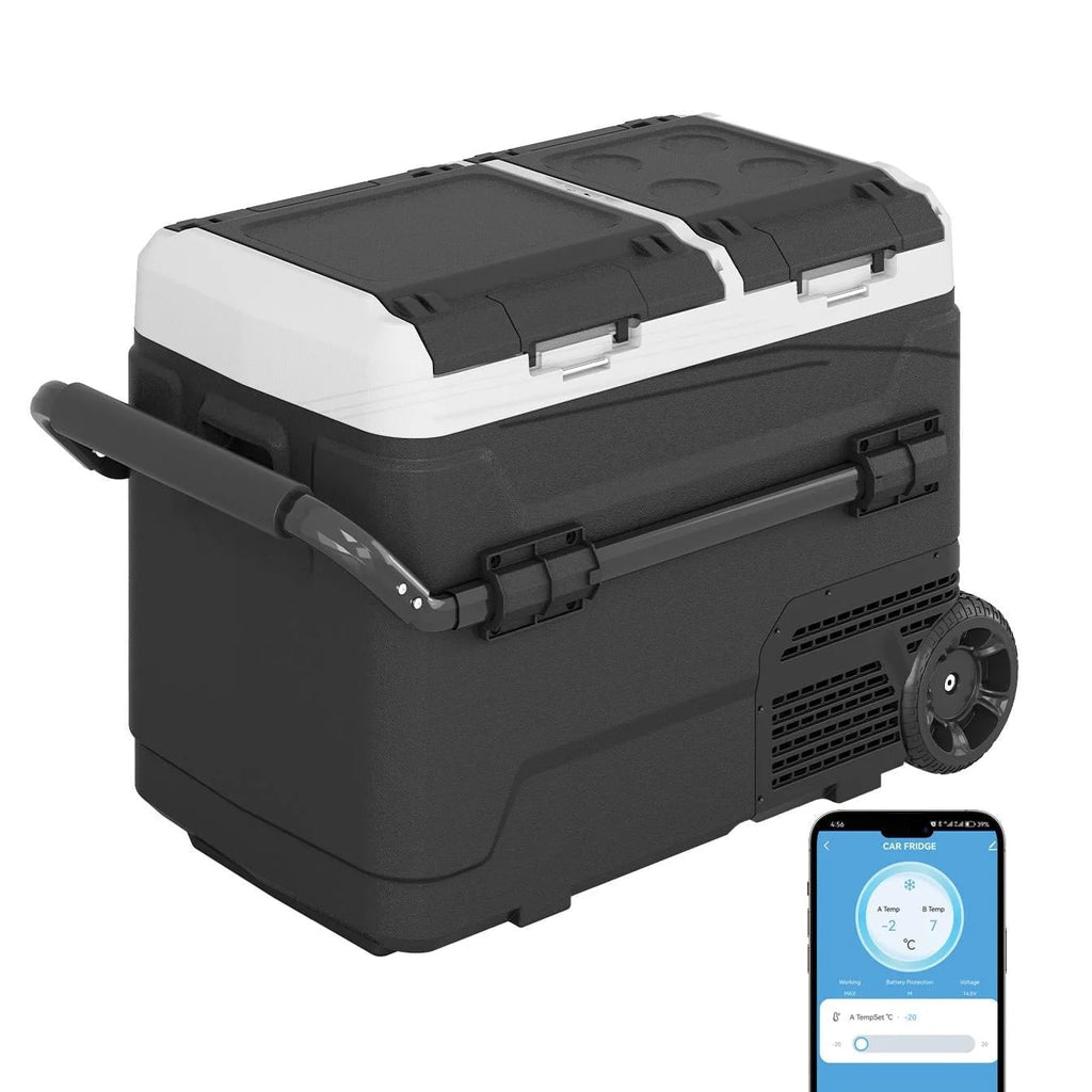 DISHUP Portable Car Refrigerator 12V, 53QT (50L), Dual Zone - Black