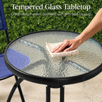 Best Choice Products 3-Piece Patio Bistro Dining Set With Glass Tabletop And Folding Chairs - Gray