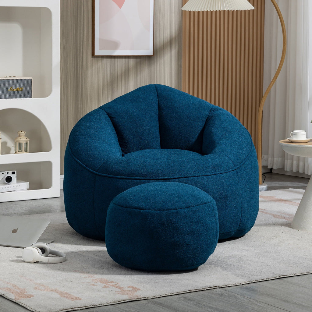 MOONMISS Microfiber Upholstered Round Bean Bag Sofa Chair With Ottoman - Gray