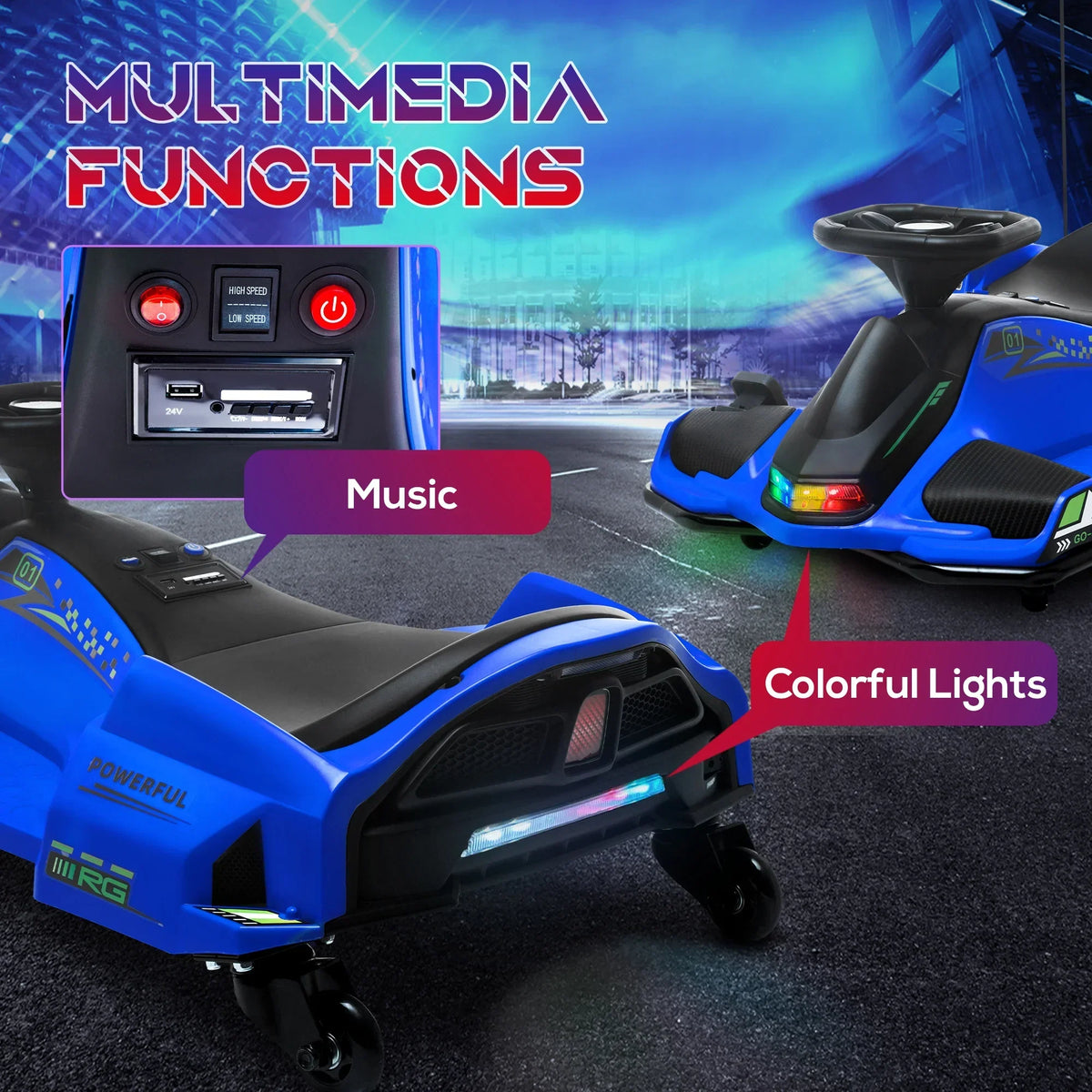 Aosom 12V Electric Drifting Go Kart With Slow Start, Music And Lights