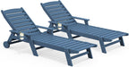 SERWALL Patio Chaise Lounge Chair Set Of 2, 78 Inch, 5-Position Adjustable, HDPE - Blue