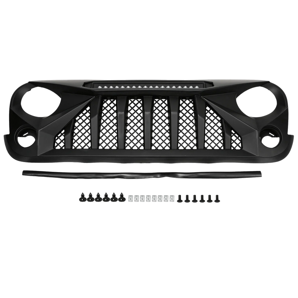 Black Front Grille With LED Off-Road Lights For 07-18 Jeep Wrangler JK - Mars Grille