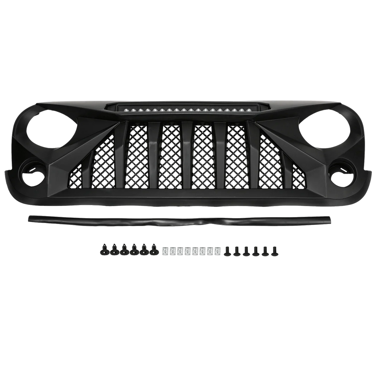 Black Front Grille With LED Off-Road Lights For 07-18 Jeep Wrangler JK - Mars Grille