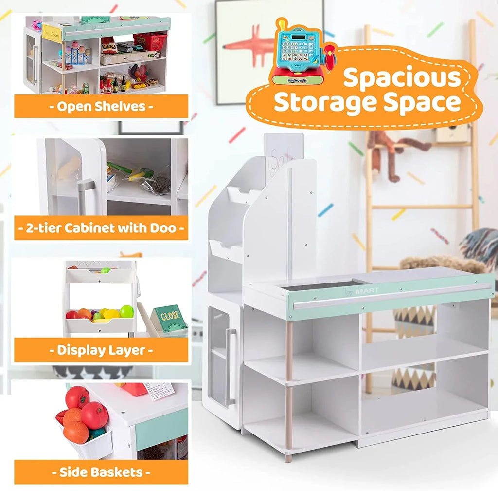 BRINJOY Kids Grocery Store Pretend Play Set With LED Lights And Acrylic Sheet, 35.6 x 24.4 x 43.3 in