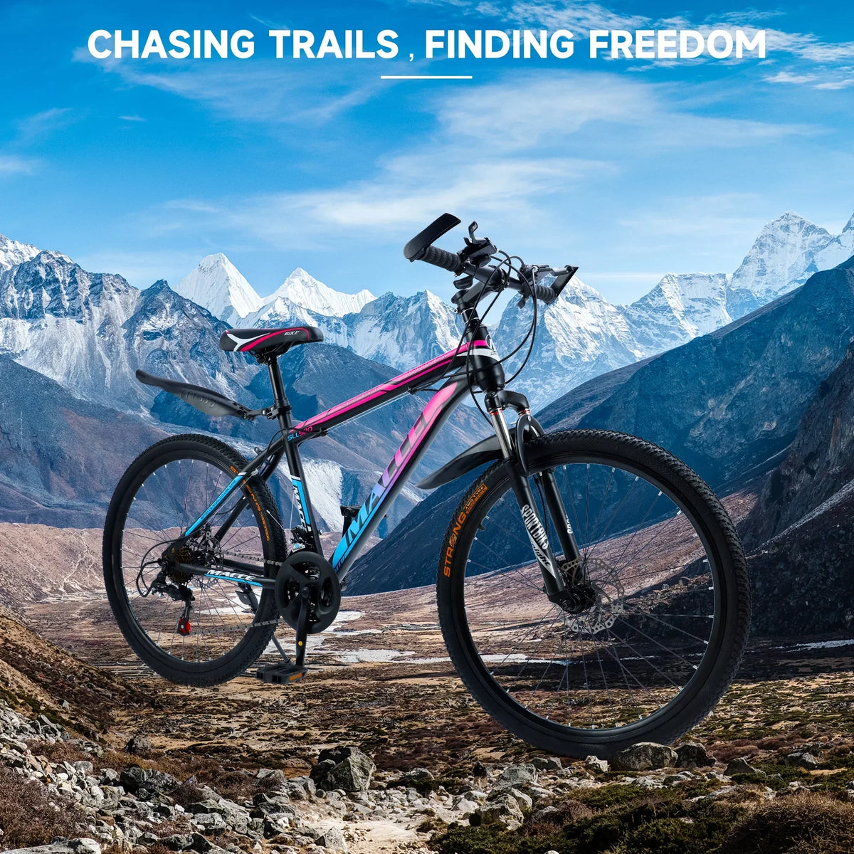 ARTUDATECH 24/26/27.5 Inch Mountain Bike, 24 Speeds, V/Disc Brakes, High-Carbon Steel Frame - Trailblazer