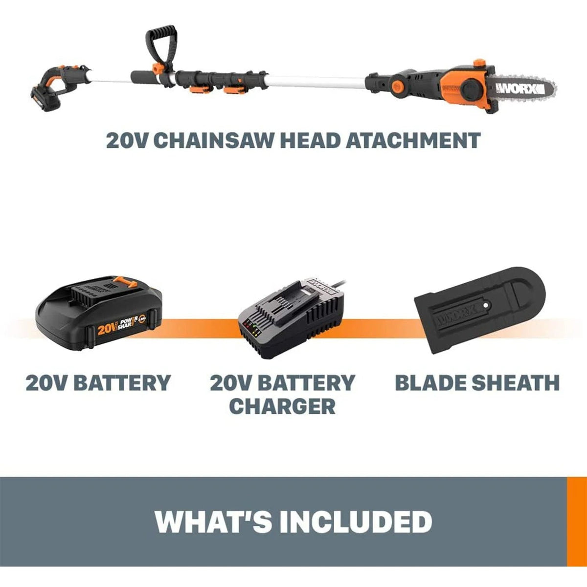 WORX 2-in-1 Cordless 8 Inch Pole Saw, Black And Orange - WG349