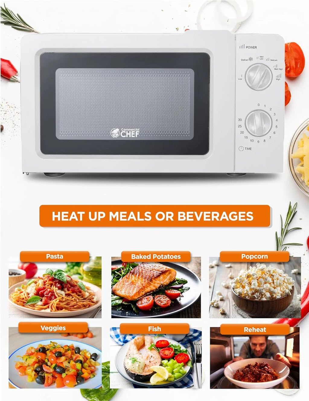 CHEF Countertop Microwave, 0.6 Cubic Foot, 600W, Black