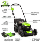 Greenworks 40V 20-Inch Brushless Walk-Behind Push Lawn Mower With 40 Ah Battery And Quick Charger - 2516302