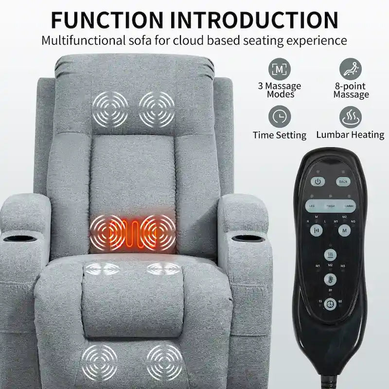 Lazy Boy Power Lift Recliner Chair With Massage, Lumbar Heating, USB Port And Cup Holders - Single Motor