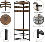 HBROLJF Corner Hall Tree With Shoe Bench, 10 Metal Movable Hooks, Rustic Brown - 71.3 x 18.1 x 18.1 in