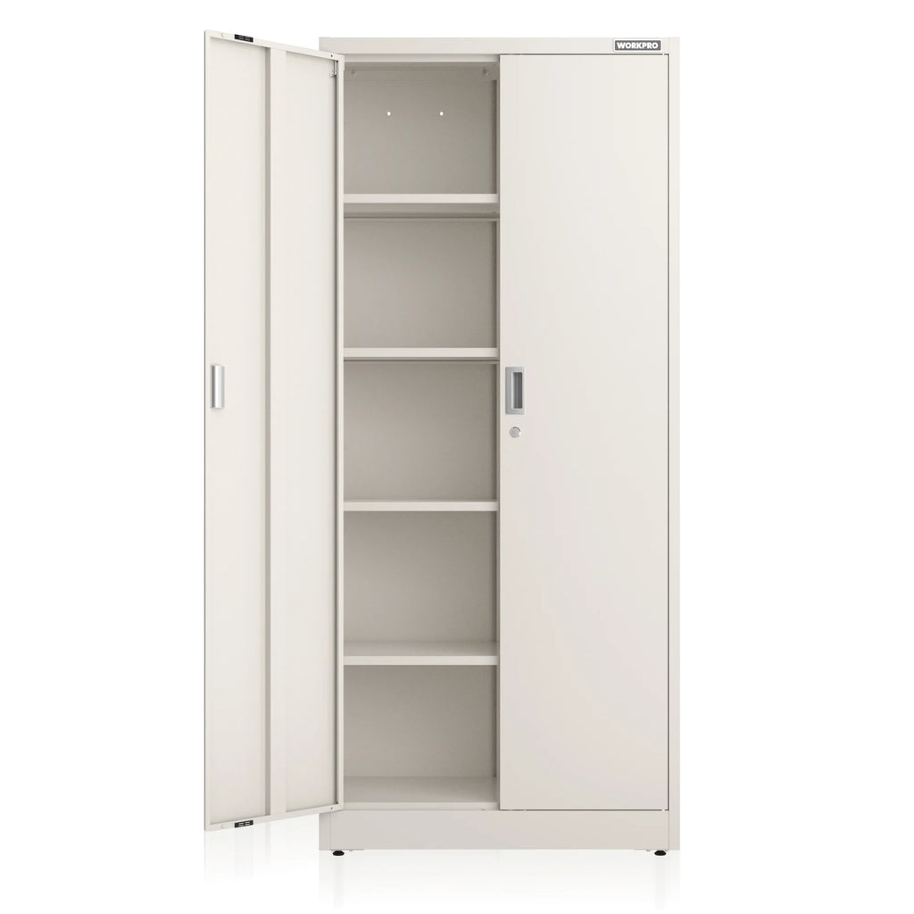 WORKPRO Metal Storage Cabinet With Locking Doors, Adjustable Shelves, Black, 71 Inches Tall - 31-1/2 x 15-3/4 Inch