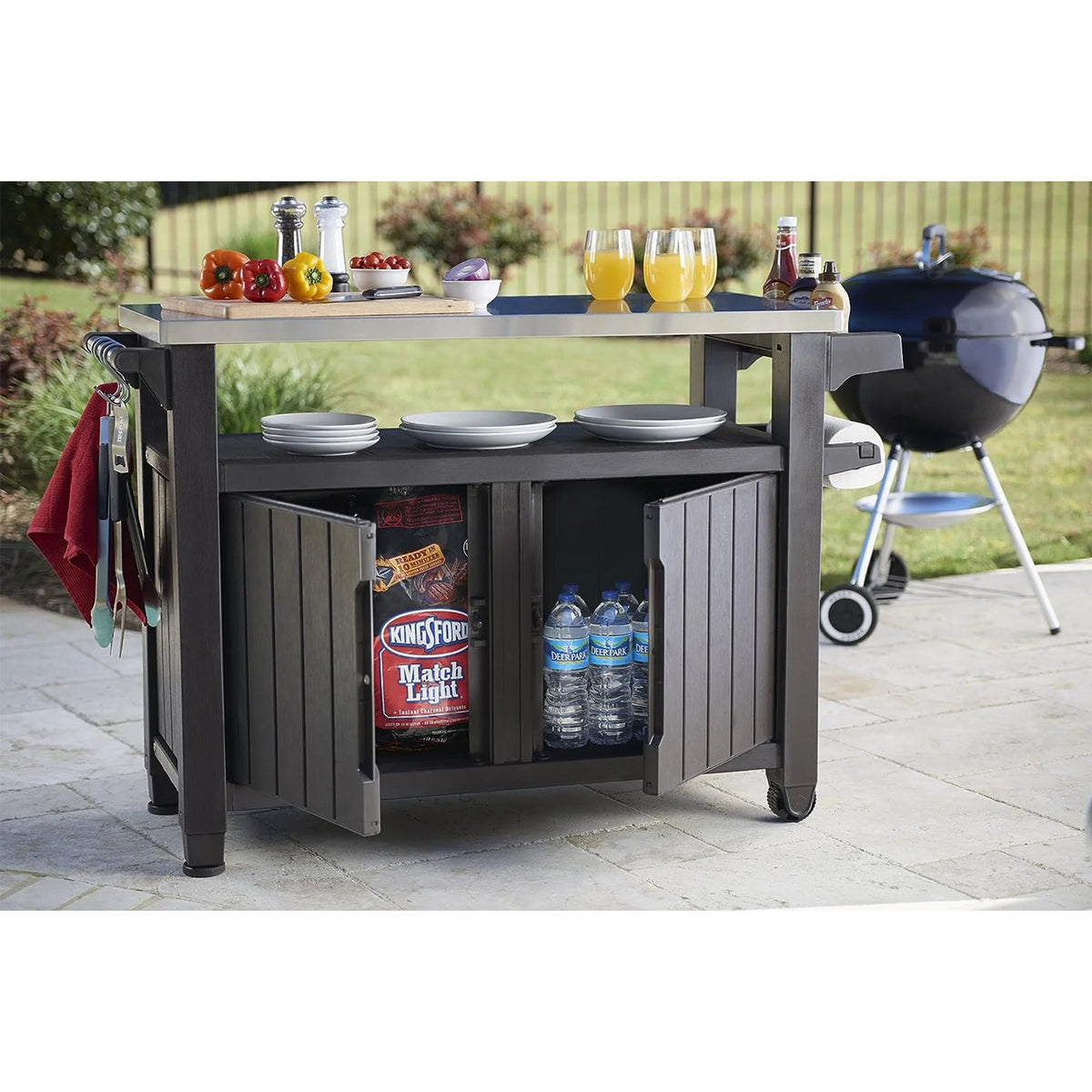 Keter Outdoor Kitchen Rolling Bar Cart, Brown, 78 Gallon - Unity XL