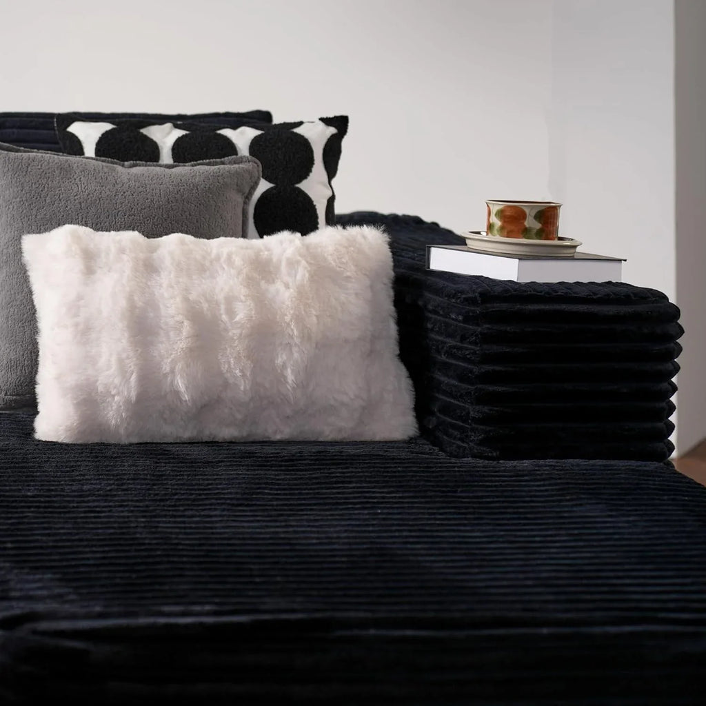 ovios 104in L-Shape Sectional Sofa With Chaise, Grey Plush Corduroy Fabric