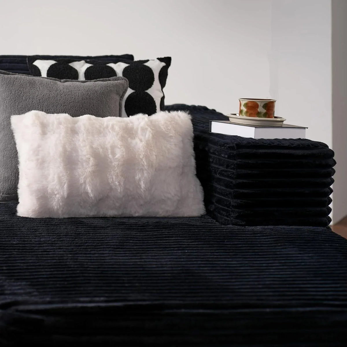 ovios 104in L-Shape Sectional Sofa With Chaise, Grey Plush Corduroy Fabric