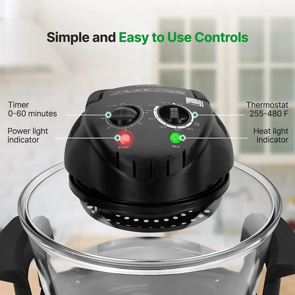 18 Quart Convection Countertop Air Fryer With Glass Bowl, Broil Rack And Toasting Rack