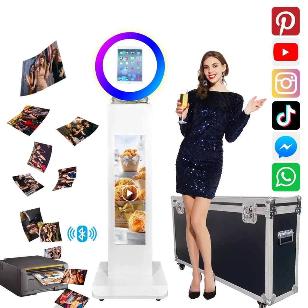 Portable iPad Photo Booth With 29in LCD Screen, RGB Ring Light, Remote Control And Flight Case