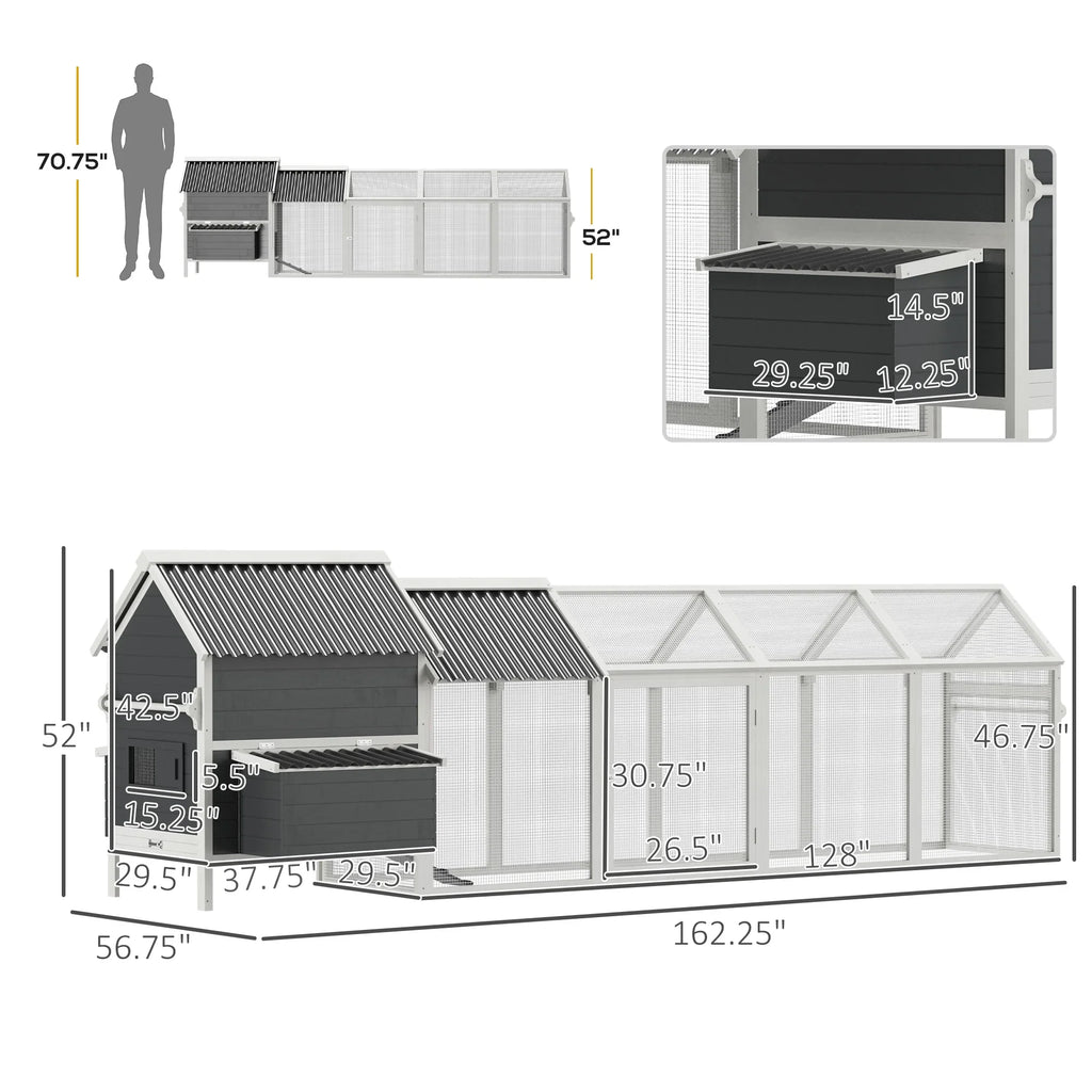 PawHut Large Chicken Coop, 162 in, For 6-8 Chickens, Storm Gray/Crystal White - D51-336V00CG