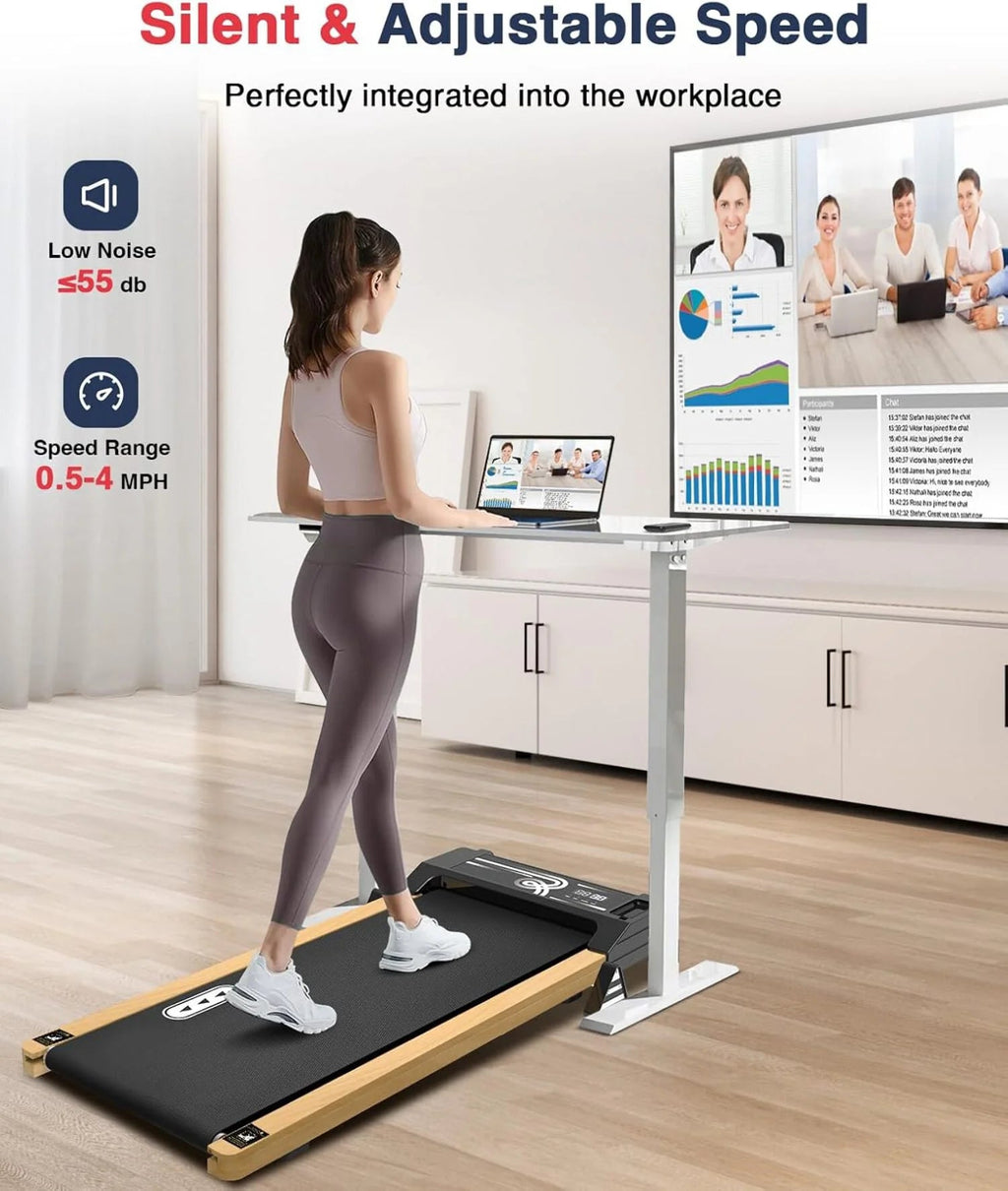 Ecotronic Indoor Electric Walking Pad With Natural Wood Finish, 2.25HP Motor, LED Display, Remote Control And Incline