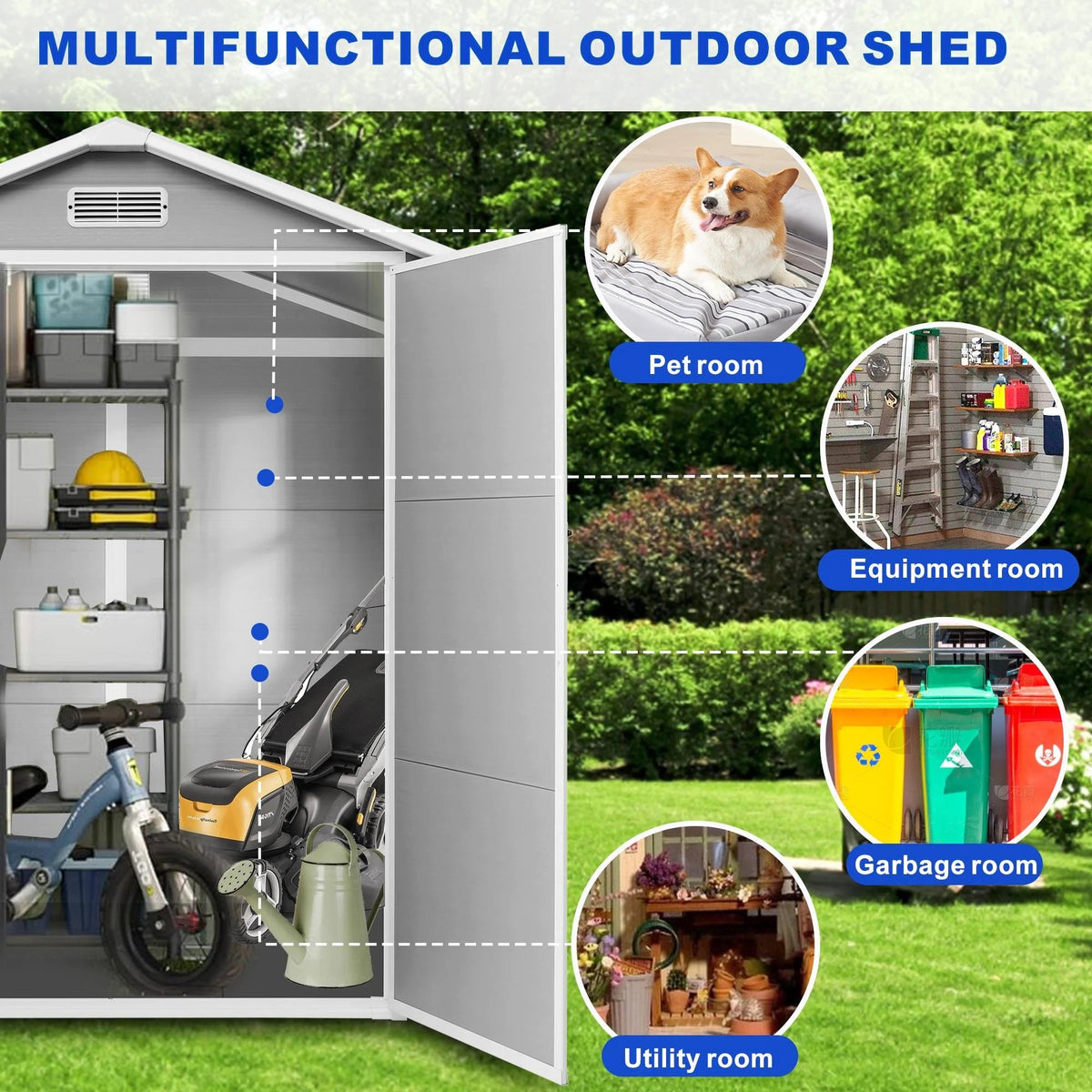 Seizeen Resin Outdoor Storage Shed With Floor, Light Gray, 82 in H