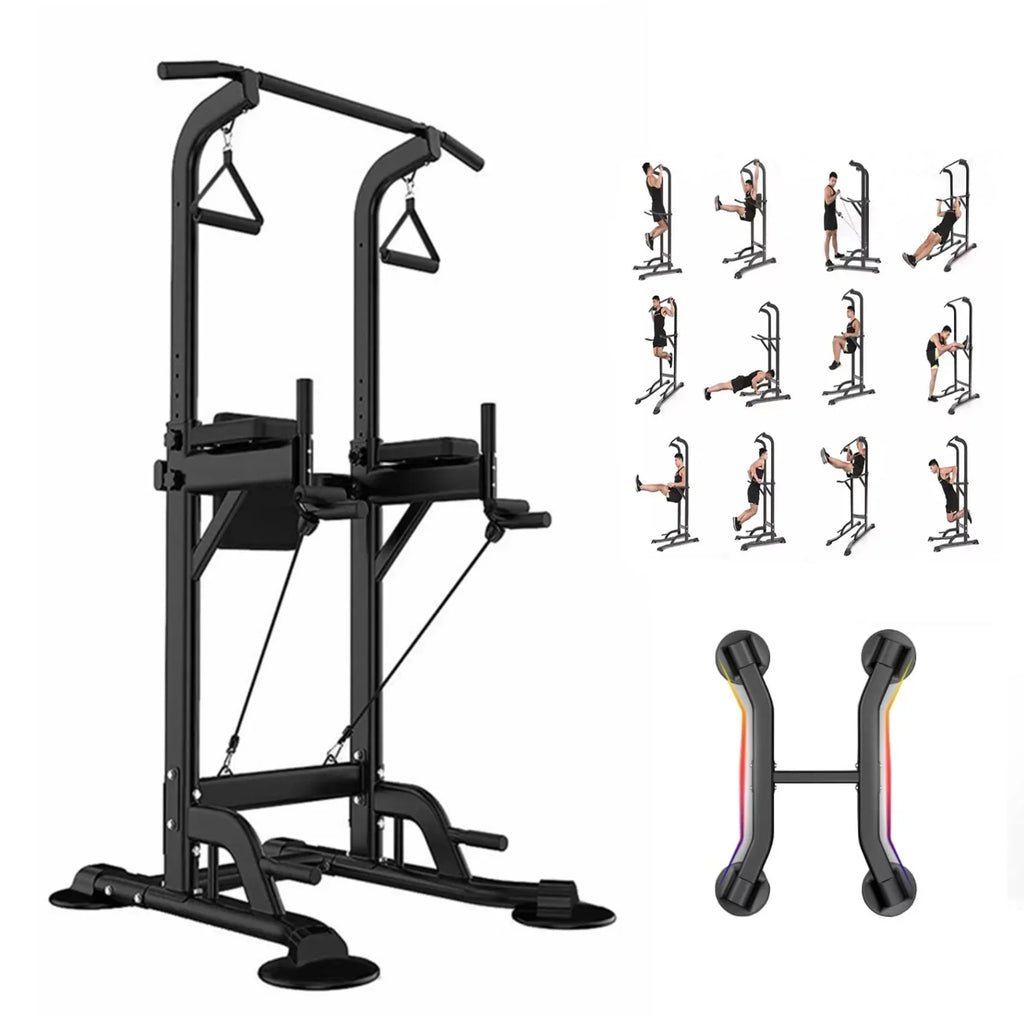 PROHIKER Power Tower Dip Station With Backrest And Resistance Band, Black