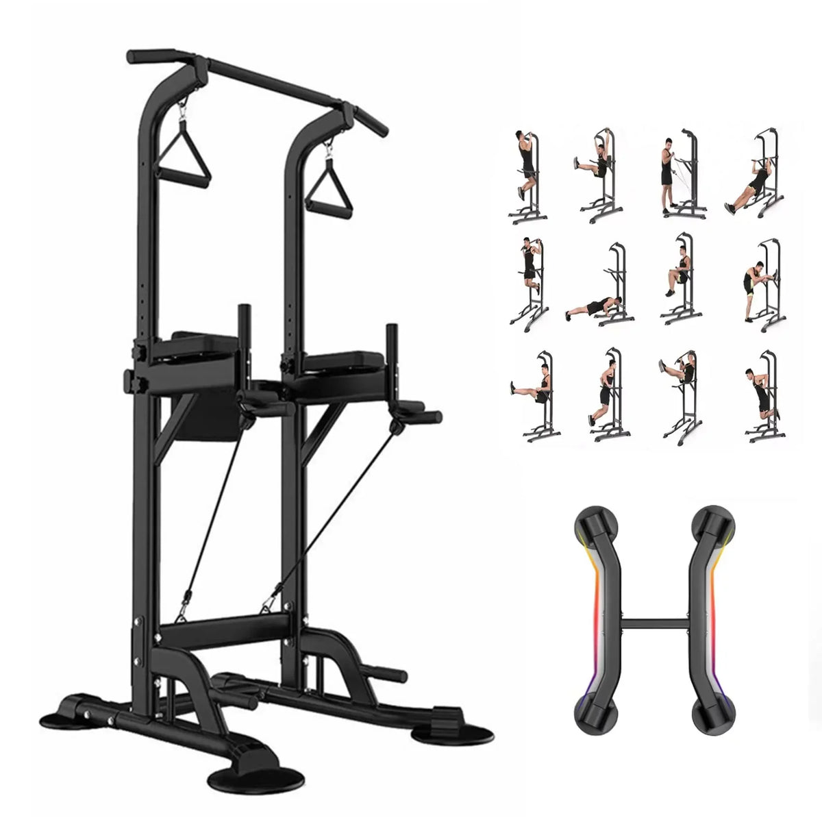 PROHIKER Power Tower Dip Station With Backrest And Resistance Band, Black