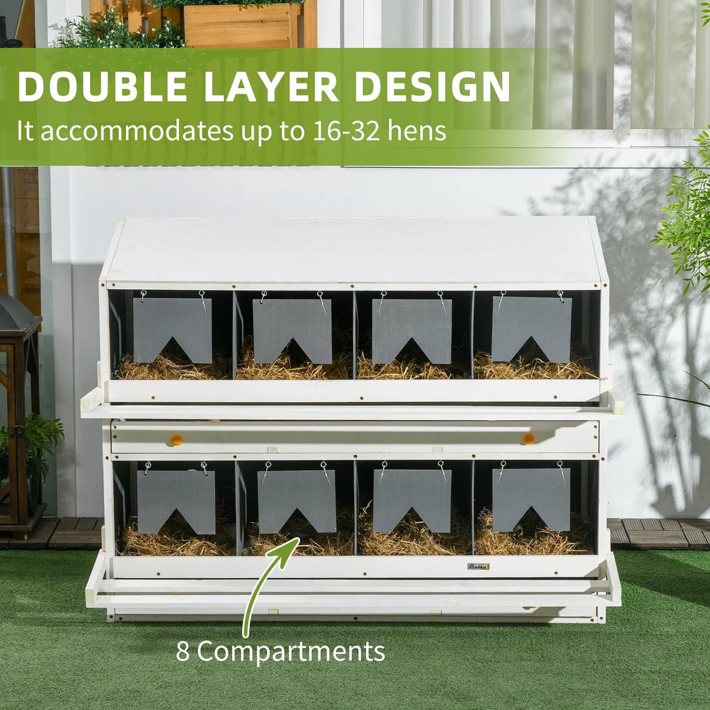PawHut Chicken Nesting Boxes With 2 Egg Collection Trays, 8 Compartments