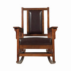 Mission Style Rocking Chair With Leather Upholstered Seat And Back - Tobacco And Dark Brown