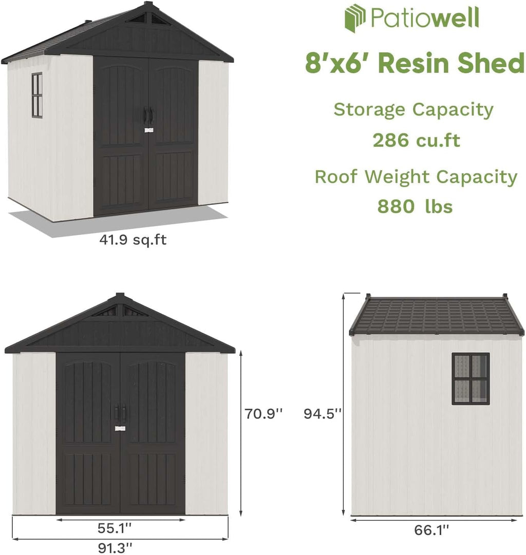 Patiowell Plastic Outdoor Storage Shed With Floor, Window And Lockable Door, 8 x 6 FT, Beige - Kick-it Shed