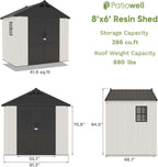 Patiowell Plastic Outdoor Storage Shed With Floor, Window And Lockable Door, 8 x 6 FT, Beige - Kick-it Shed
