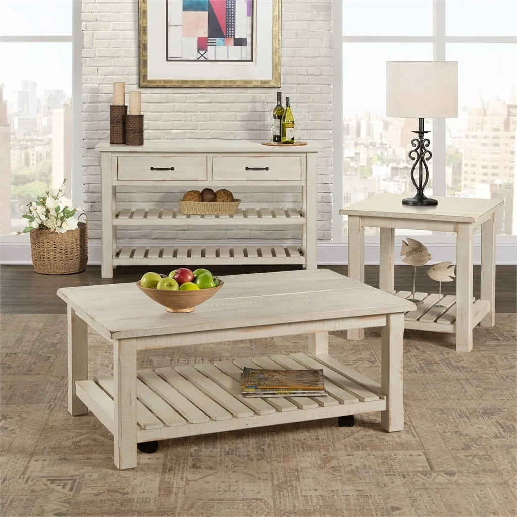 Bowery Hill Solid Wood Barn Door Coffee Table - Antique White