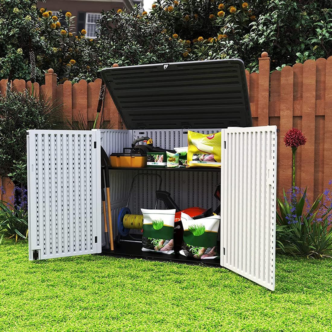 KINYING Horizontal Outdoor Storage Box, 48 Cu.ft, 53.2 in W x 34.3 in D x 47.1 in H
