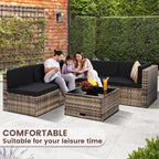 8-Piece Outdoor Wicker Rattan Sectional Patio Furniture Set With Cushions And Glass Top Storage Table - Black