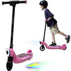 iRerts Kids Electric Scooter 12V 45W With Front Light, Rear Brake And Colorful Deck Light - Pink