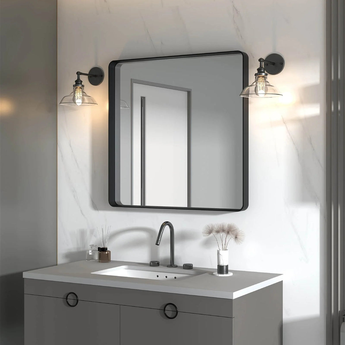 Aluminum Alloy Rounded Corner Wall Vanity Mirror