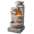 Teamson Home Outdoor Stacked Stone Tiered Water Fountain With LED Lights, Gray - 33.25in