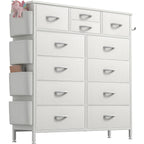 12-Drawer Fabric Dresser With Wood Top And Metal Frame