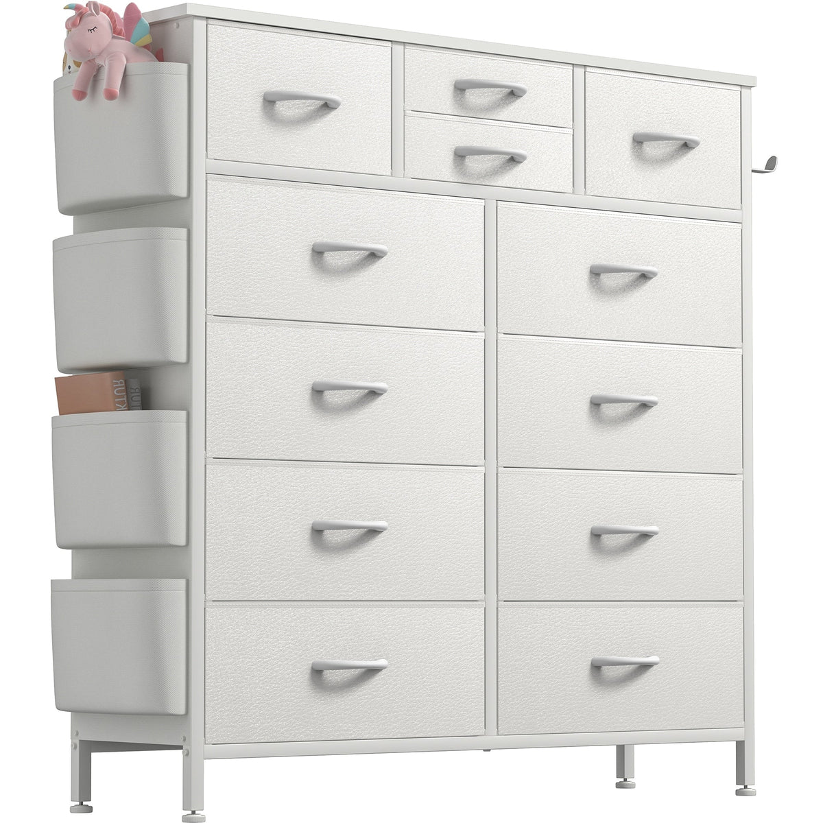 12-Drawer Fabric Dresser With Wood Top And Metal Frame