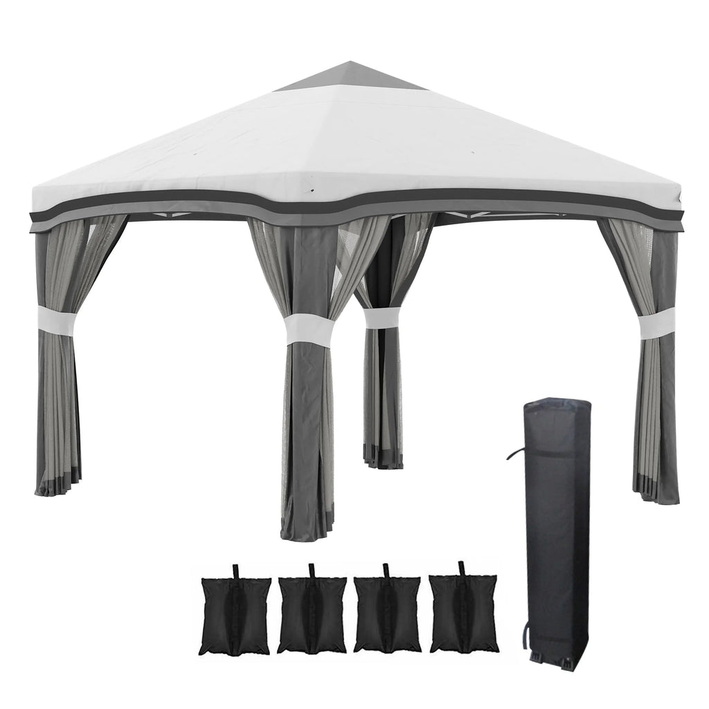 Outsunny Pop-Up Canopy With Mesh Netting, Wheeled Carry Bag And 4 Sand Bags, Beige, 10' x 10' - 84C-405V01BG