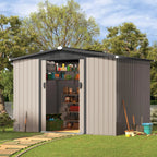 U-MAX 8 x 6 ft. Wood Grain Outdoor Metal Storage Shed With Lockable Door