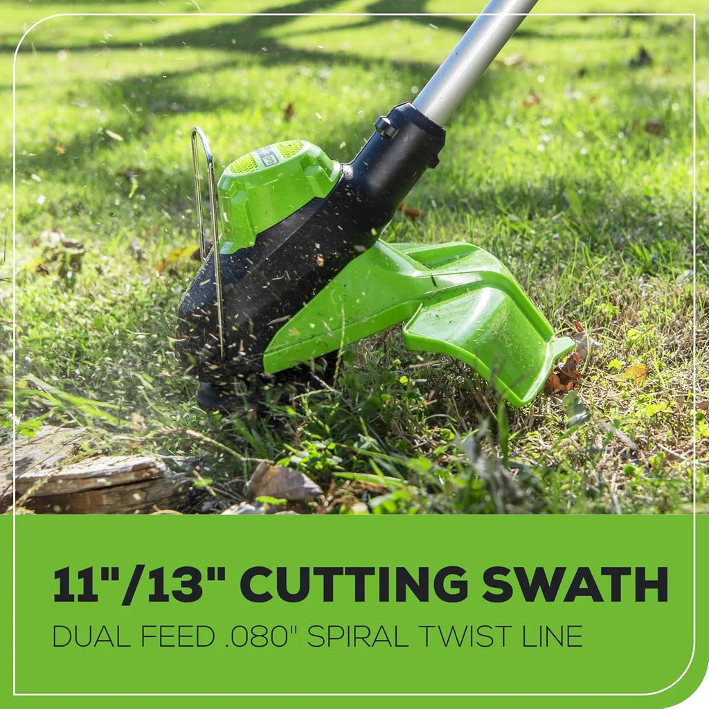 Greenworks 60V 17 inch Brushless Push Lawn Mower And 13 inch String Trimmer Combo With 4.0Ah Battery And 3A Charger