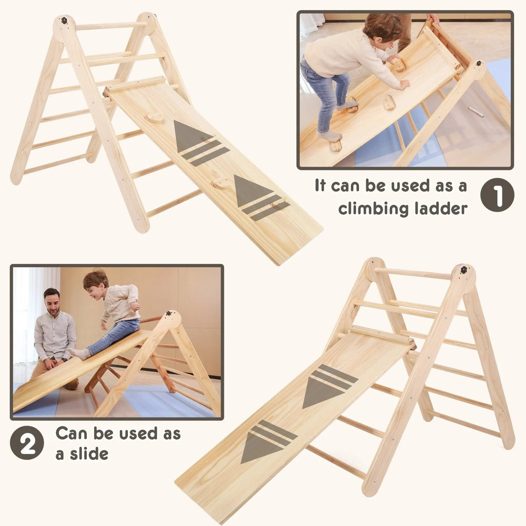 HARPPA Foldable 2-in-1 Wooden Pikler Triangle Climbing Arch With Ramp And Slide - Five Adjustable Angles