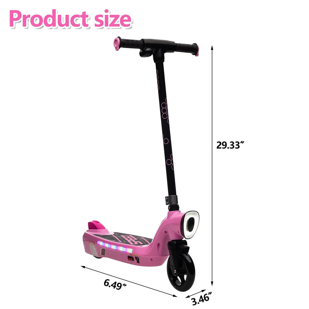 iRerts Kids Electric Scooter 12V 45W With Front Light, Rear Brake And Colorful Deck Light - Pink
