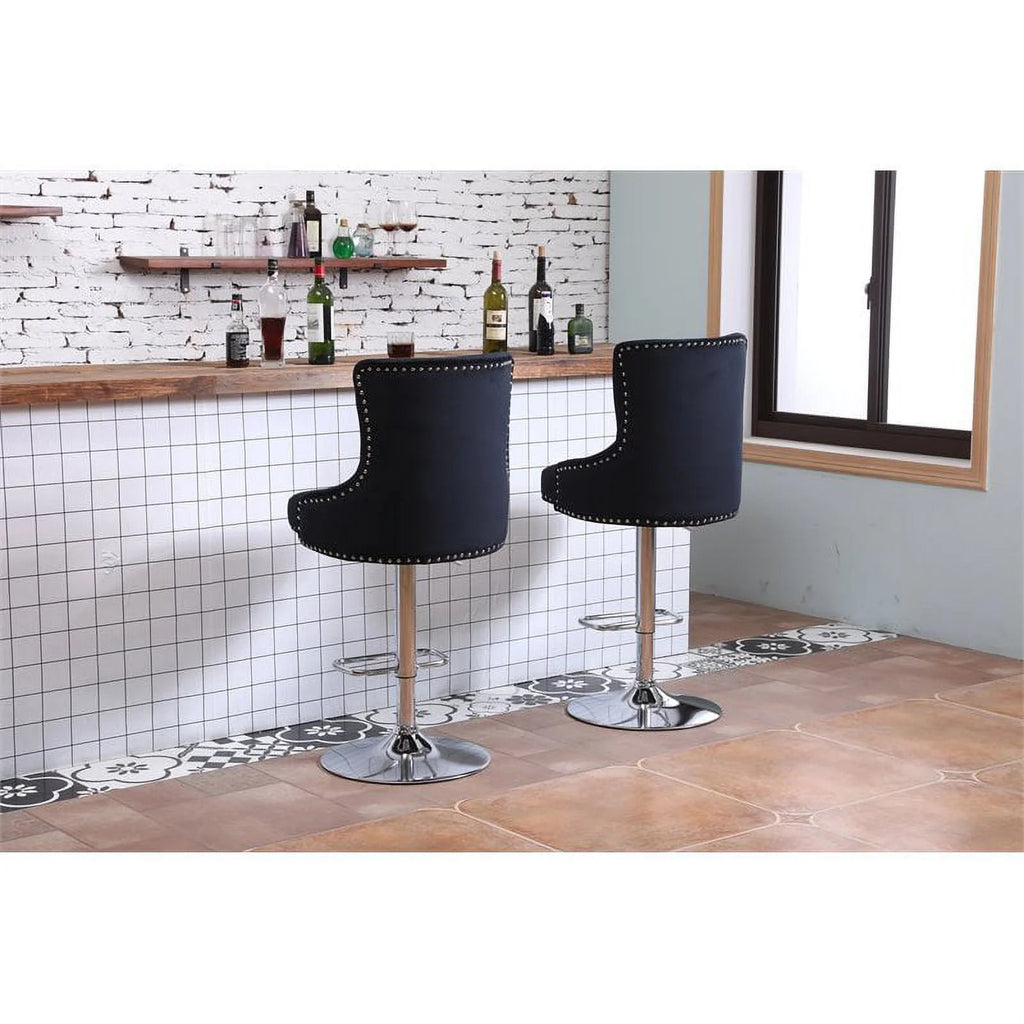 Alexent 2-Piece Swivel Bar Stools, Dark Blue, 43.7-51.6 H, 19.3 W x 18.1 D - Silver Footrest