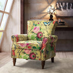 14 Karat Home Wingback Accent Chair, Floral Upholstery, Mustard, 30 x 31 x 32.5 in