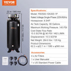 VEVOR 80 Gallon Oil-Free Air Compressor, 6.5 HP, 15.5 SCFM at 90 PSI, 145 PSI - FB3500-10A300-1P