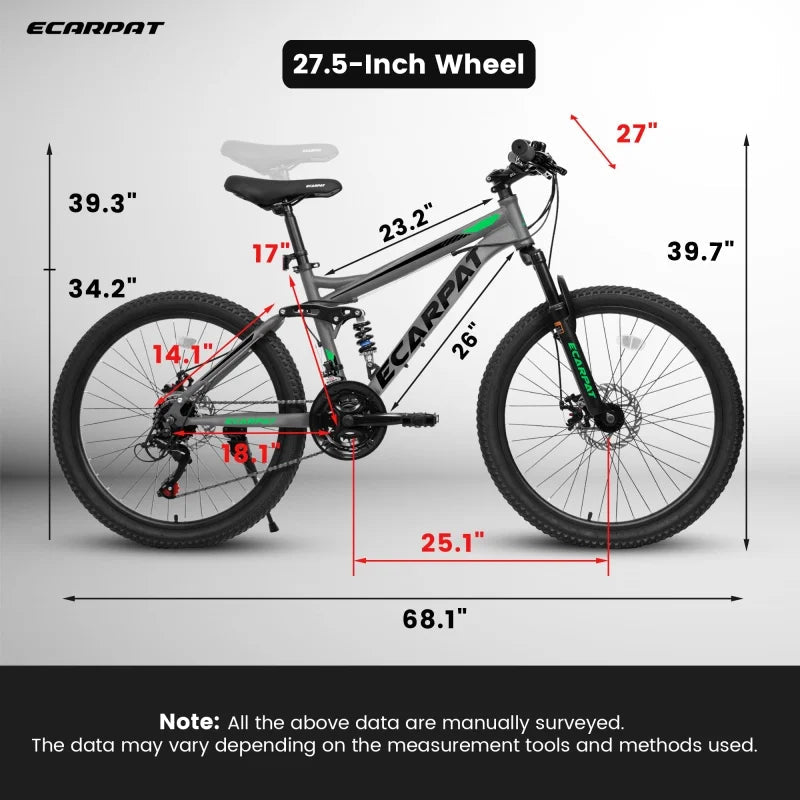27.5 Inch Full Suspension Mountain Bike With Front And Rear Dual Shock Absorbers, Mechanical Disc Brakes, 21-Speed - A2760