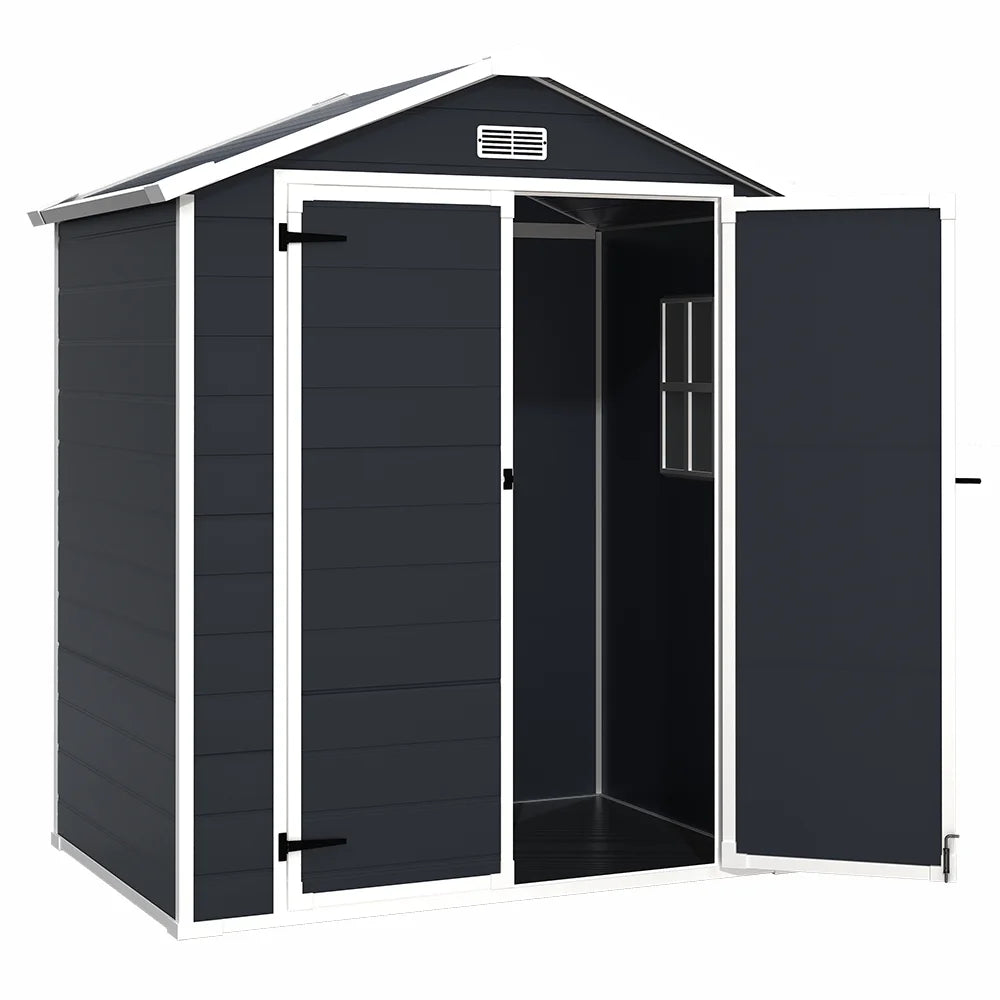 Seizeen Resin Outdoor Storage Shed With Floor, Light Gray, 82 in H