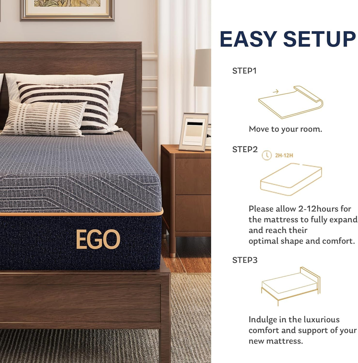EGOHOME Queen Copper Gel Cooling Memory Foam Mattress, 60x80x12, Black