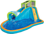 Banzai Inflatable Water Slide Kids Pool With Built-In Sprinkler Wave And Water Wall - 14 Feet Long By 8 Feet High