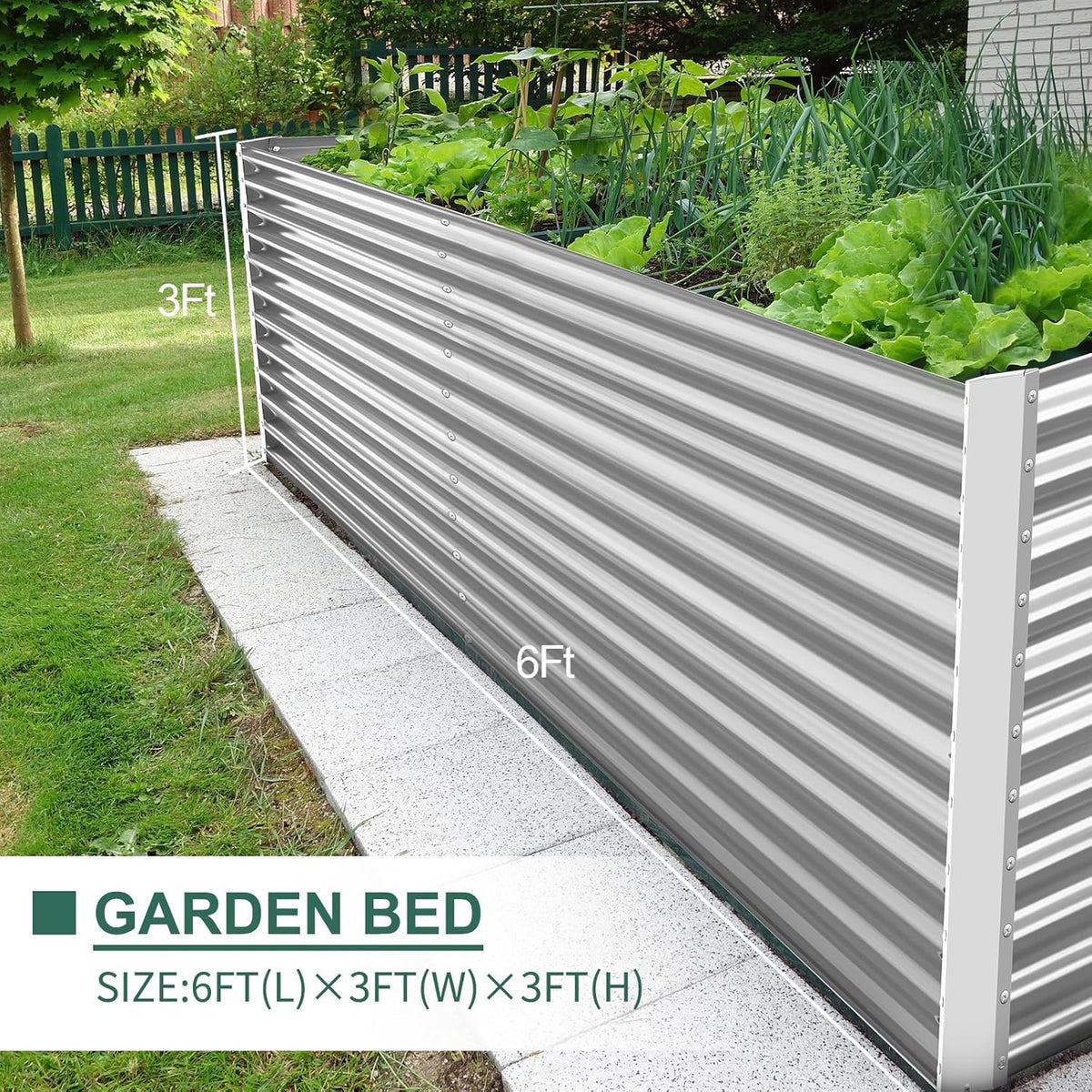 Land Guard Galvanized Raised Garden Bed 8x4x3ft, Classic Silver